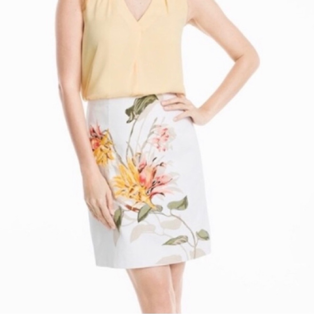White House Black Market Mini Skirt Spring Embroidered Floral Cotton Linen